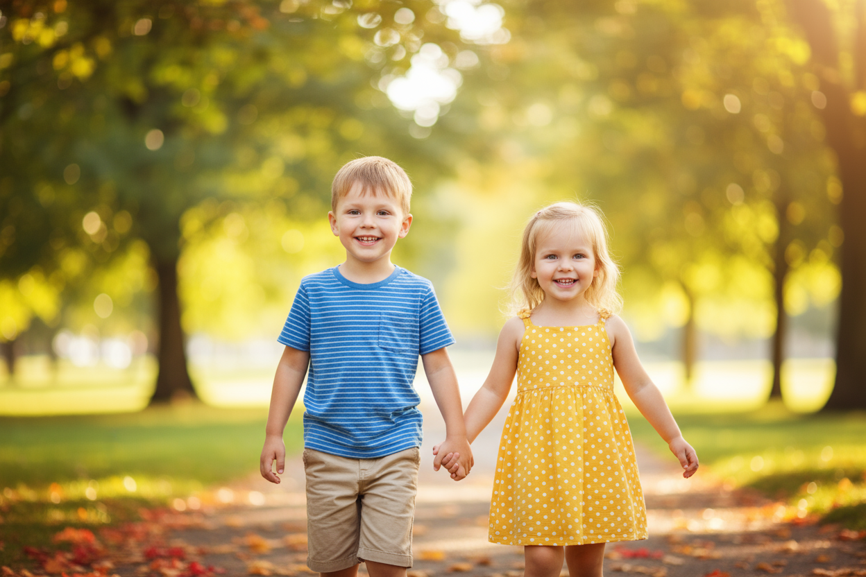 2 five year old kids holding hands