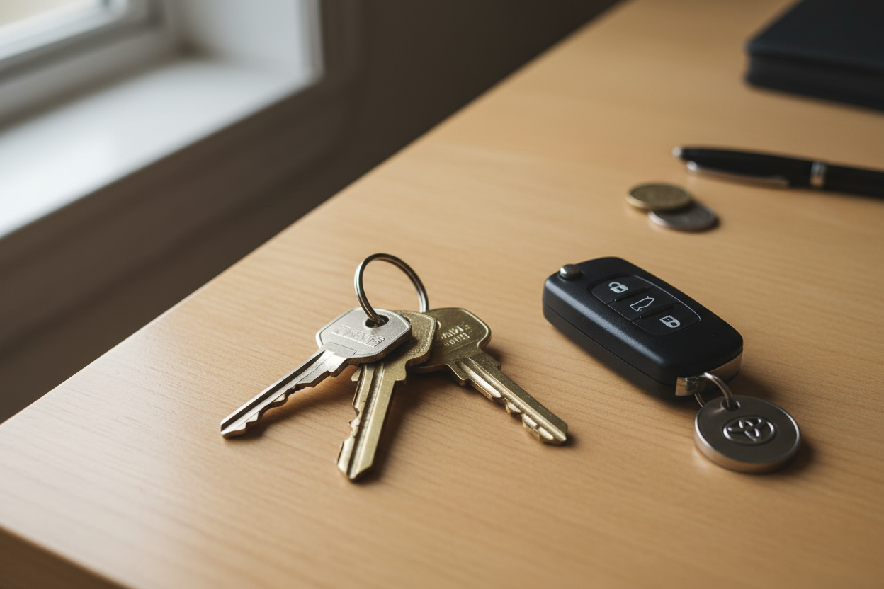 keys laying on a desk 